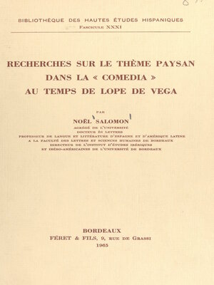 cover image of Recherches sur le thème paysan dans la « Comedia » au temps de Lope de Vega